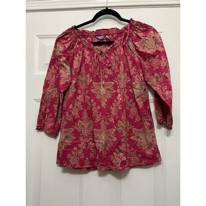 IZOD TUNIC BLOUSE Women's Medium Pink Paisley Floral Spring Shirt Top Career